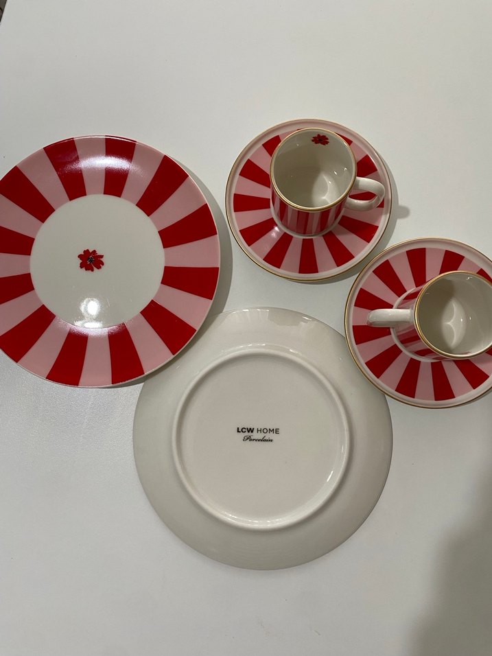 LCW HOME Kırmızı Çizgili Fincan ve Tabak Seti - Görsel 3