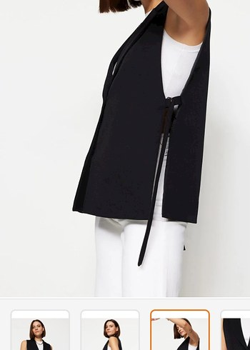 Trendyol & Milla Kemerli Siyah Kolsuz Midi Kadın Blazer