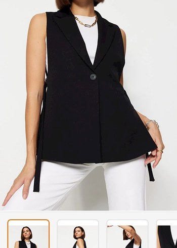 Kemerli Siyah Kolsuz Midi Kadın Blazer