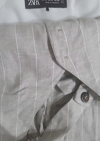 Bej Keten Düğmeli Kadın Tulum - Görsel 3