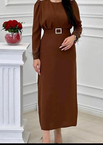 Kadın Kahverengi Uzun Elbise abiye