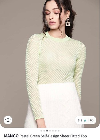 MANGO Pastel Yeşil Kendinden Desenli İnce Bluz - Görsel 2