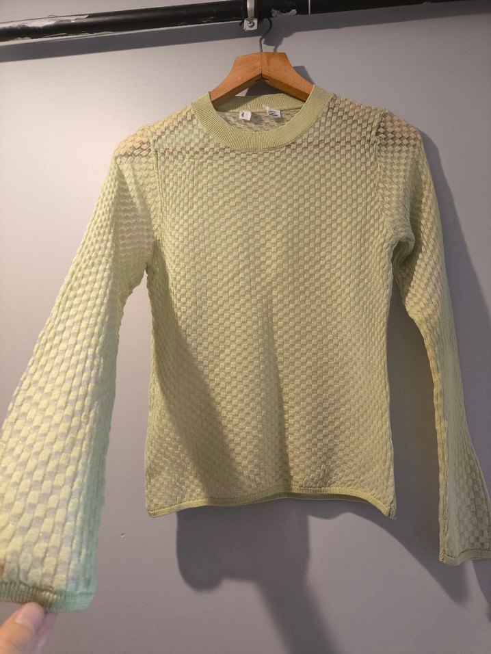 MANGO Pastel Yeşil Kendinden Desenli İnce Bluz - Görsel 4