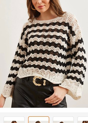 Bohem Siyah Desenli Örgü Kadın Kazak - Görsel 2