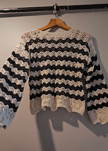 Bohem Siyah Desenli Örgü Kadın Kazak - Görsel 4