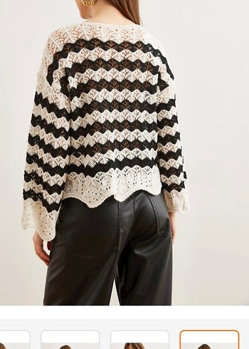 Bohem Siyah Desenli Örgü Kadın Kazak - Görsel 3