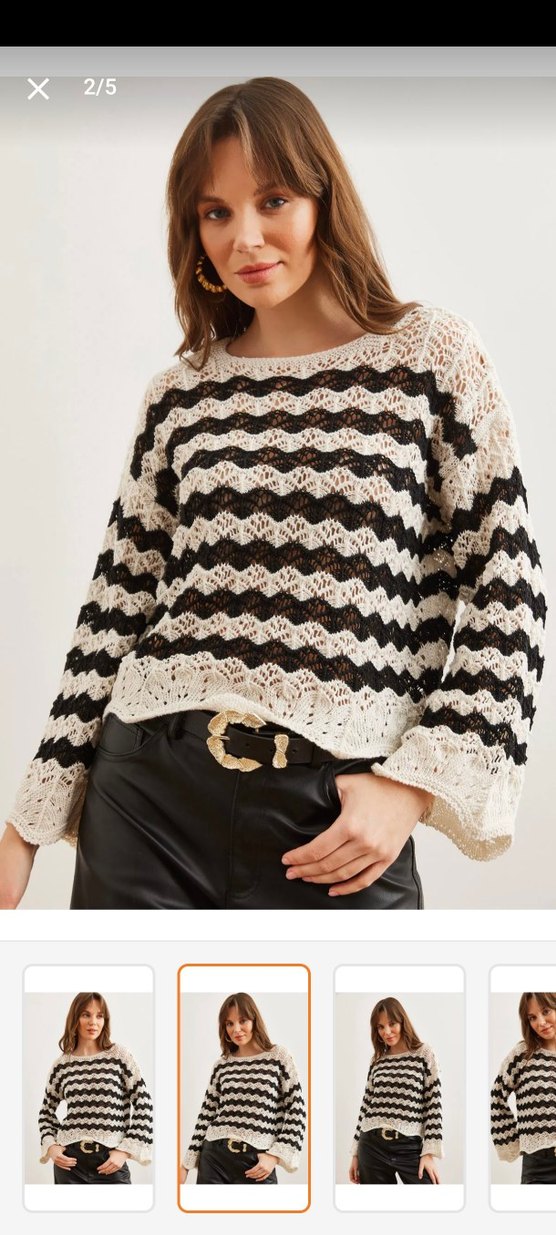 Bohem Siyah Desenli Örgü Kadın Kazak - Görsel 2