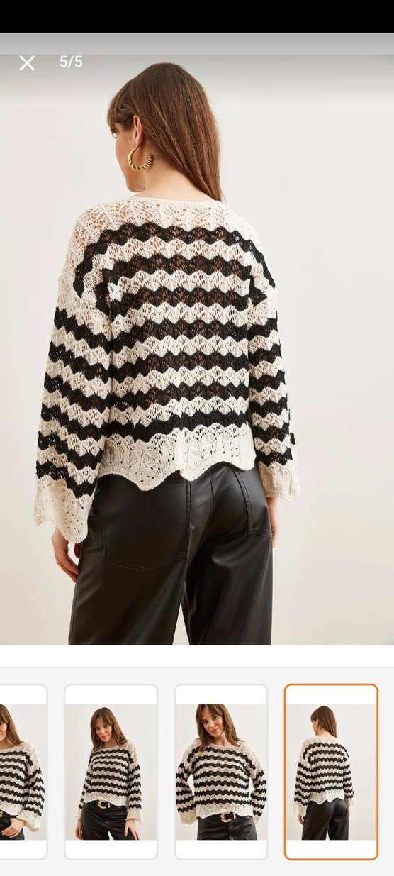 Bohem Siyah Desenli Örgü Kadın Kazak - Görsel 3