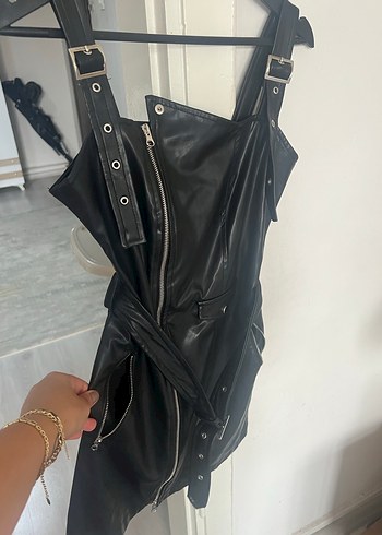 Siyah Deri elbise - Görsel 2