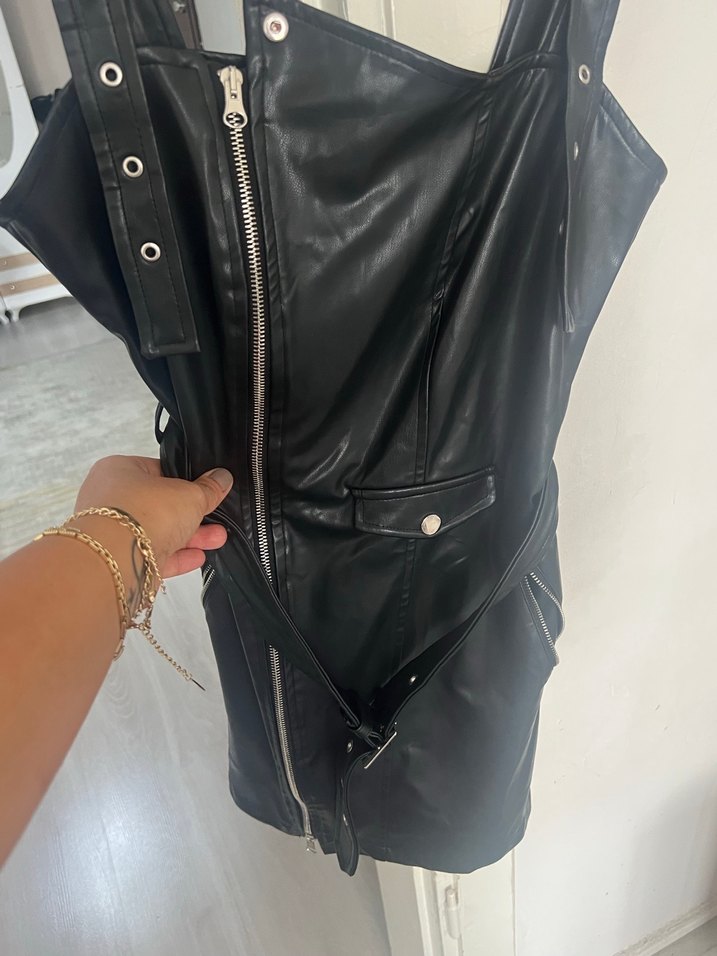 Siyah Deri elbise - Görsel 3