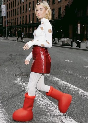 Kırmızı Erkek kadın  Kauçuk Bot - Görsel 3