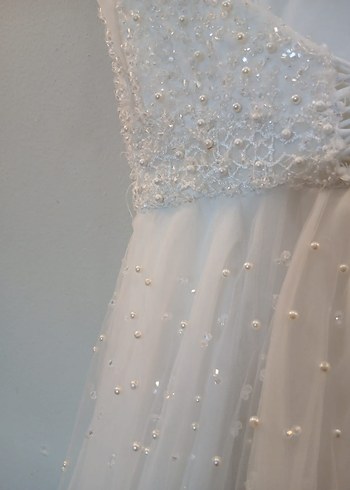 Modern Klasik Straplez A Kesim Beyaz Gelinlik - Görsel 6