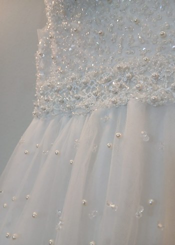 Modern Klasik Straplez A Kesim Beyaz Gelinlik - Görsel 3