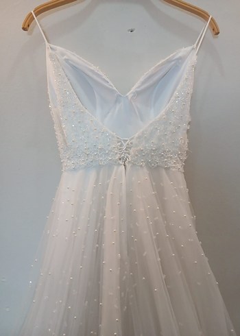 Modern Klasik Straplez A Kesim Beyaz Gelinlik - Görsel 4