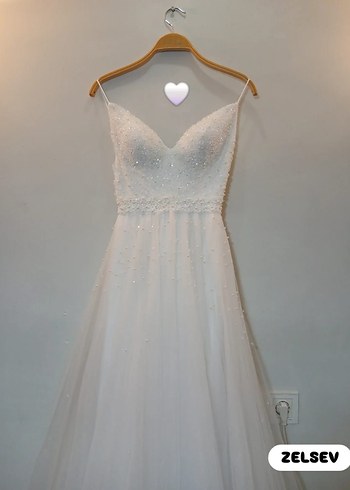 Modern Klasik Straplez A Kesim Beyaz Gelinlik - Görsel 8