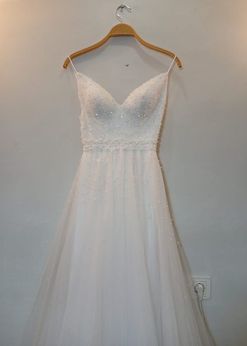 Modern Klasik Straplez A Kesim Beyaz Gelinlik - Görsel 7