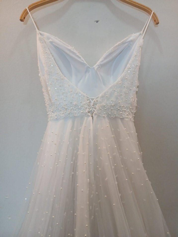 Modern Klasik Straplez A Kesim Beyaz Gelinlik - Görsel 4