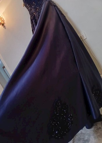 Drapeli Nakışlı Lacivert Uzun Abiye - Görsel 9