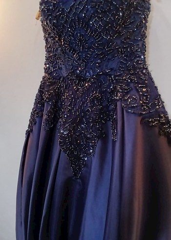 Drapeli Nakışlı Lacivert Uzun Abiye - Görsel 7