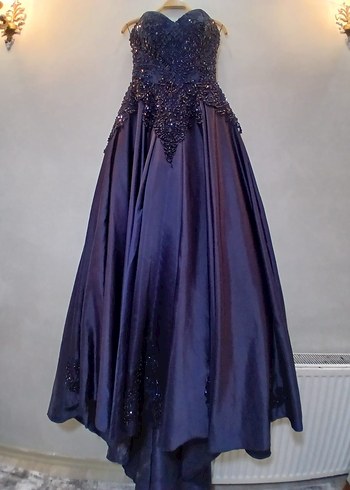 Drapeli Nakışlı Lacivert Uzun Abiye - Görsel 2