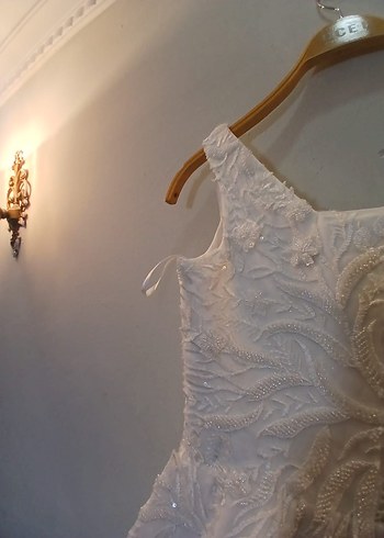 V Yaka A Kesim Uzun Beyaz Gelinlik - Görsel 6