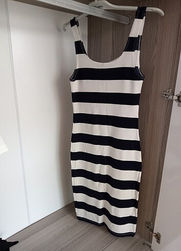 s Beden U Yaka Çizgili Bodycon Elbise
