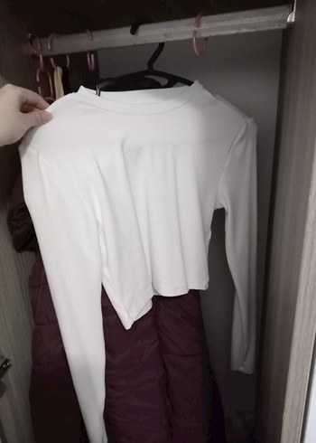 Beyaz Uzun Kollu Kadın Crop - Görsel 3