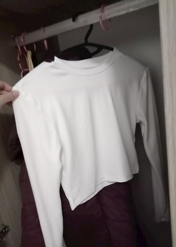 Beyaz Uzun Kollu Kadın Crop - Görsel 4