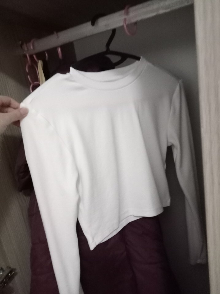 Beyaz Uzun Kollu Kadın Crop - Görsel 4