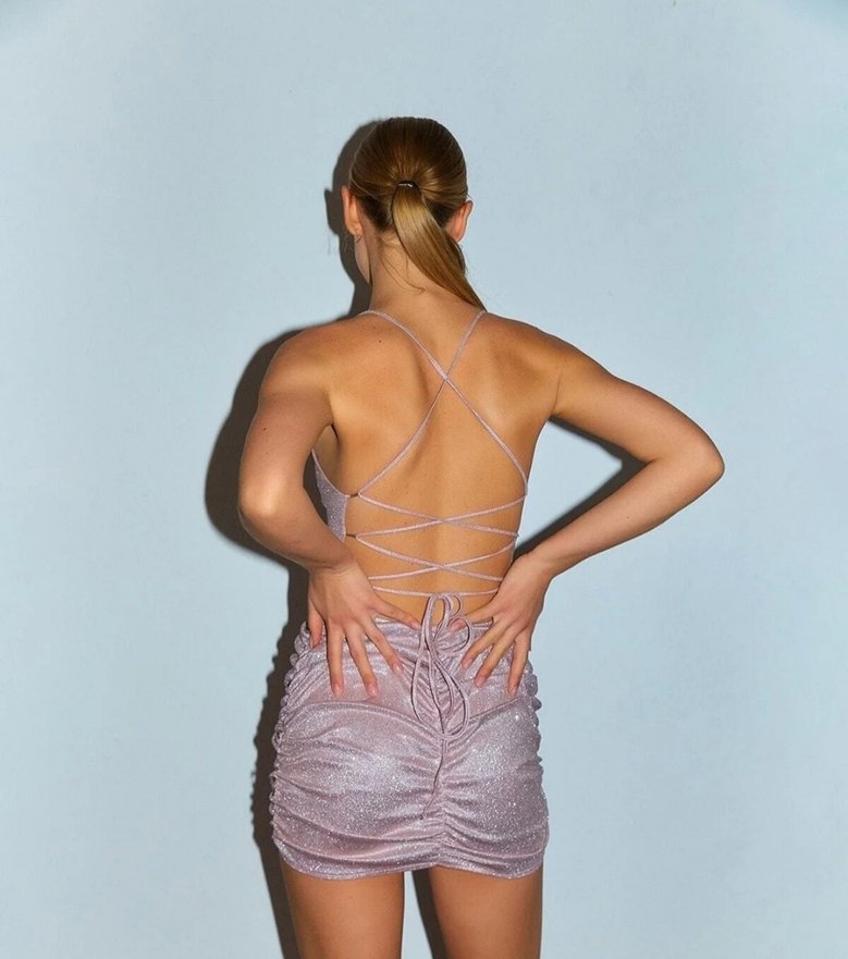 Pembe Drapeli Mini Elbise - Görsel 2