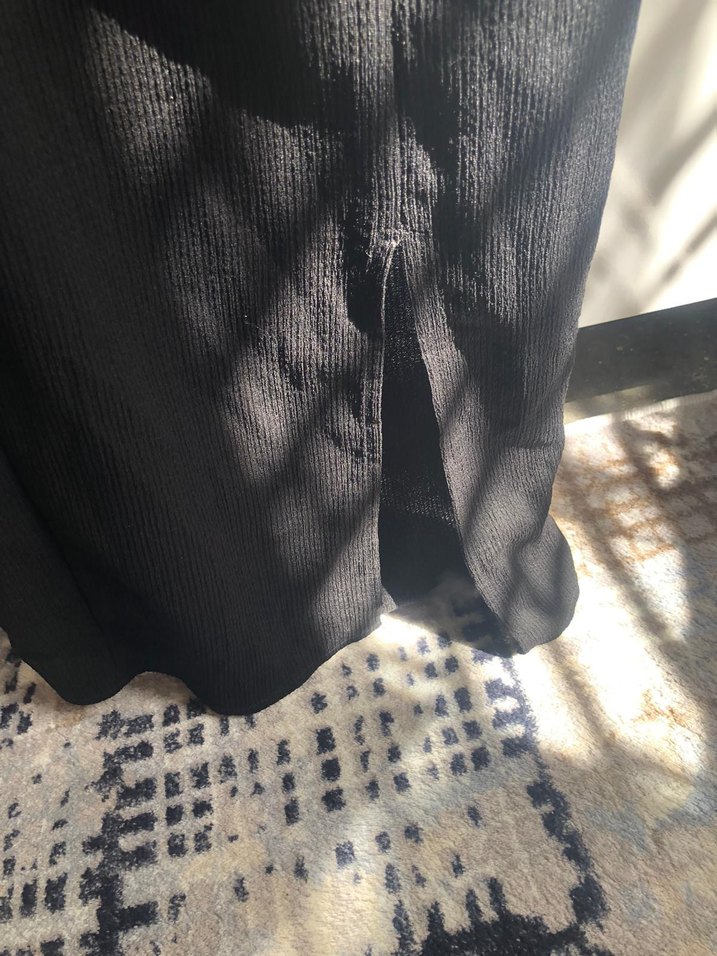 Siyah Uzun Askılı Keten Elbise - Görsel 4