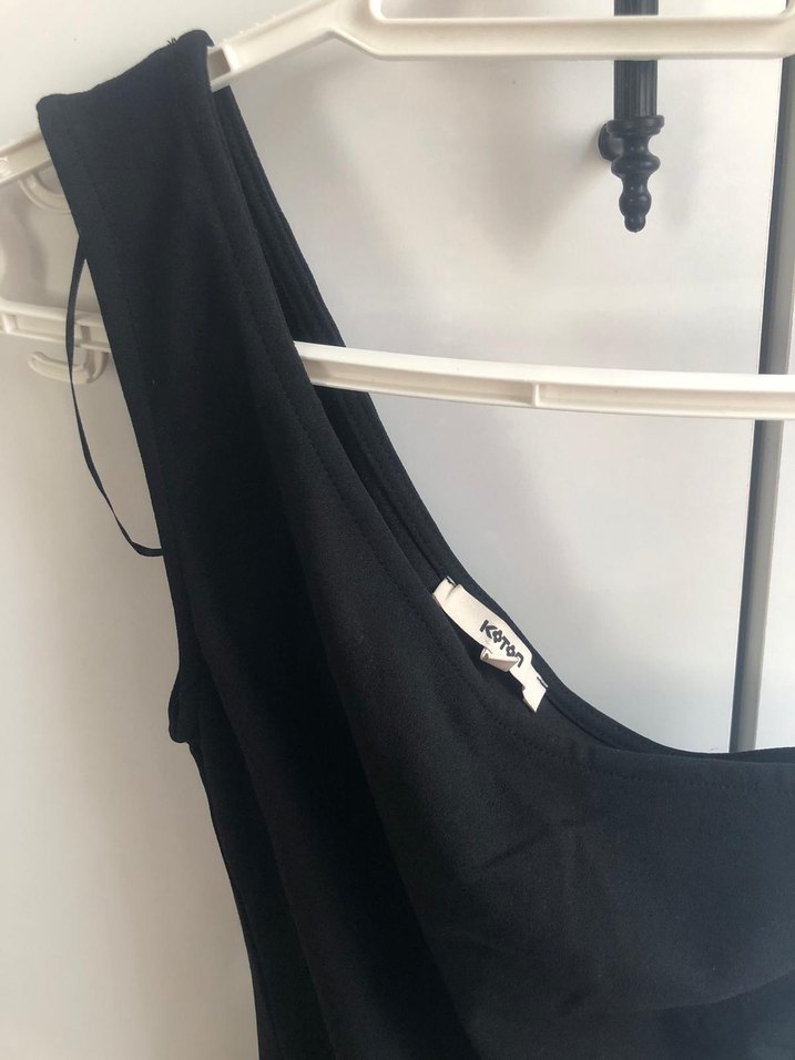 Tek Omuz Drapeli Siyah Midi Elbise - Görsel 2