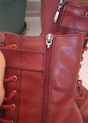 Kırmızı Kadın Deri Topuklu Bot - Görsel 3