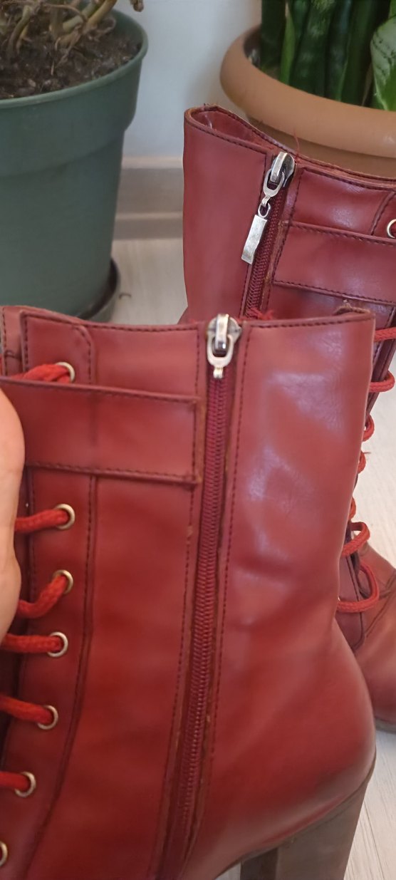 Kırmızı Kadın Deri Topuklu Bot - Görsel 3