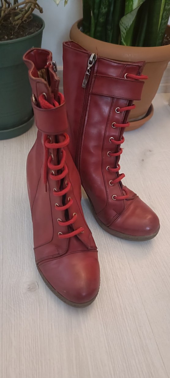 Kırmızı Kadın Deri Topuklu Bot - Görsel 2