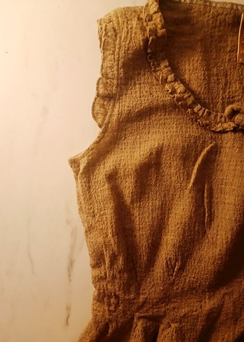 Yargıcı - Keten Bej Kolsuz Elbise - Görsel 6