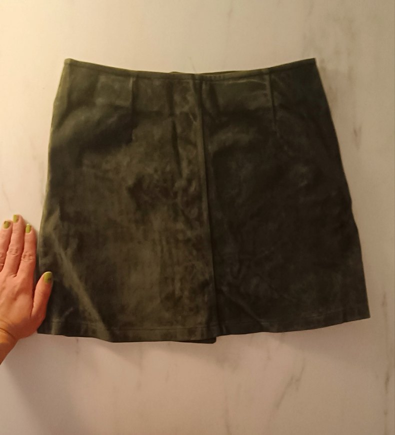 Düğmeli Kadife Mini Etek - Görsel 2