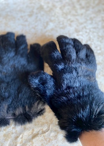 Siyah Kürklü Deri Kadın Eldiven - Görsel 3