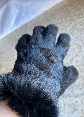 Siyah Kürklü Deri Kadın Eldiven - Görsel 4