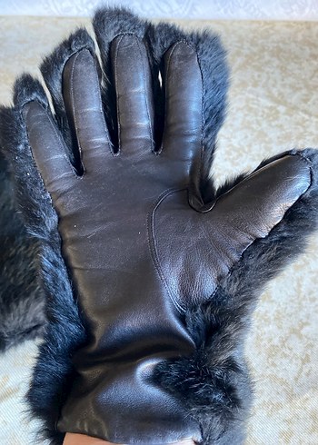 Siyah Kürklü Deri Kadın Eldiven - Görsel 8