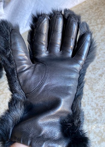 Siyah Kürklü Deri Kadın Eldiven - Görsel 6