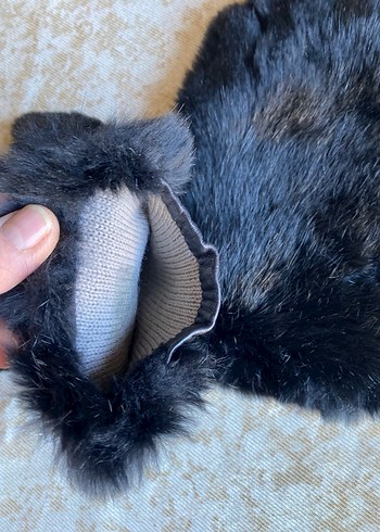 Siyah Kürklü Deri Kadın Eldiven - Görsel 2