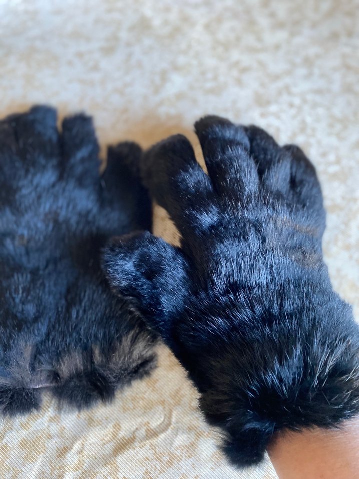 Siyah Kürklü Deri Kadın Eldiven - Görsel 3