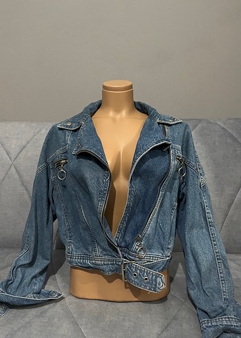 Kadın Mavi Denim Biker Ceket