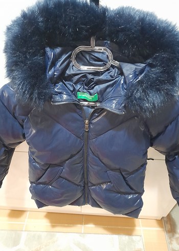 6 Yaş Beden mavi Renk Kürklü Kapüşonlu Kız Çocuk Montu