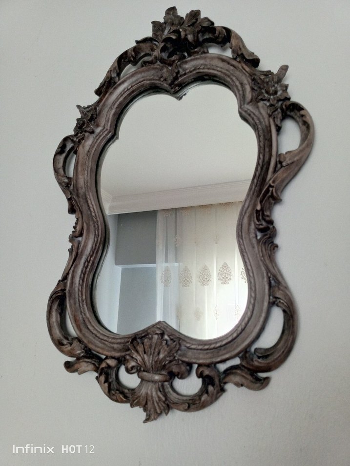 Bej Renkli Gri Çerçeveli Dekoratif Ayna - Görsel 4