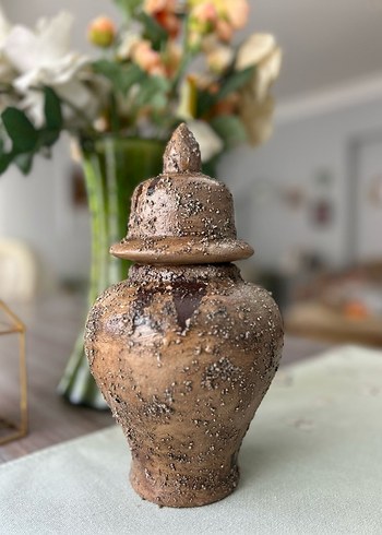 Kahverengi Dekoratif Seramik Vazo - Görsel 2