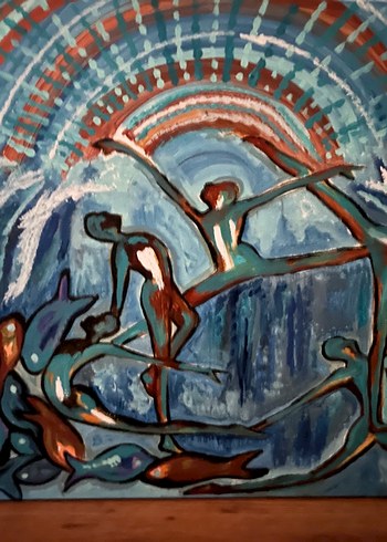 Diğer 50x70 Mavi Tonlarda Soyut Figürler Tablosu