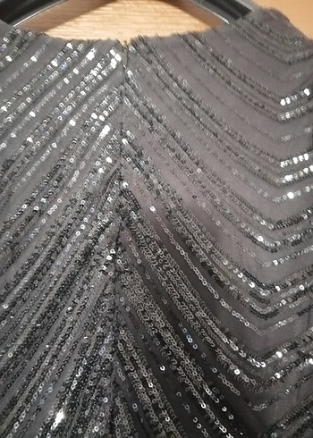 Siyah Pul Payetli Uzun V Yaka Abiye Elbise - Görsel 10