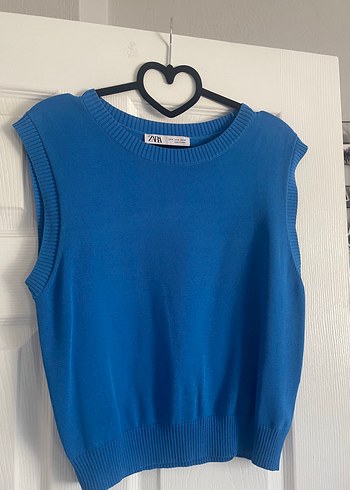 Zara Mavi Kolsuz Basic Süveter